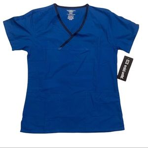 NWT ECKO UNLTD SCRUBS Short Sleeve V-Neck Pullover Blue Scrubs Top Size M